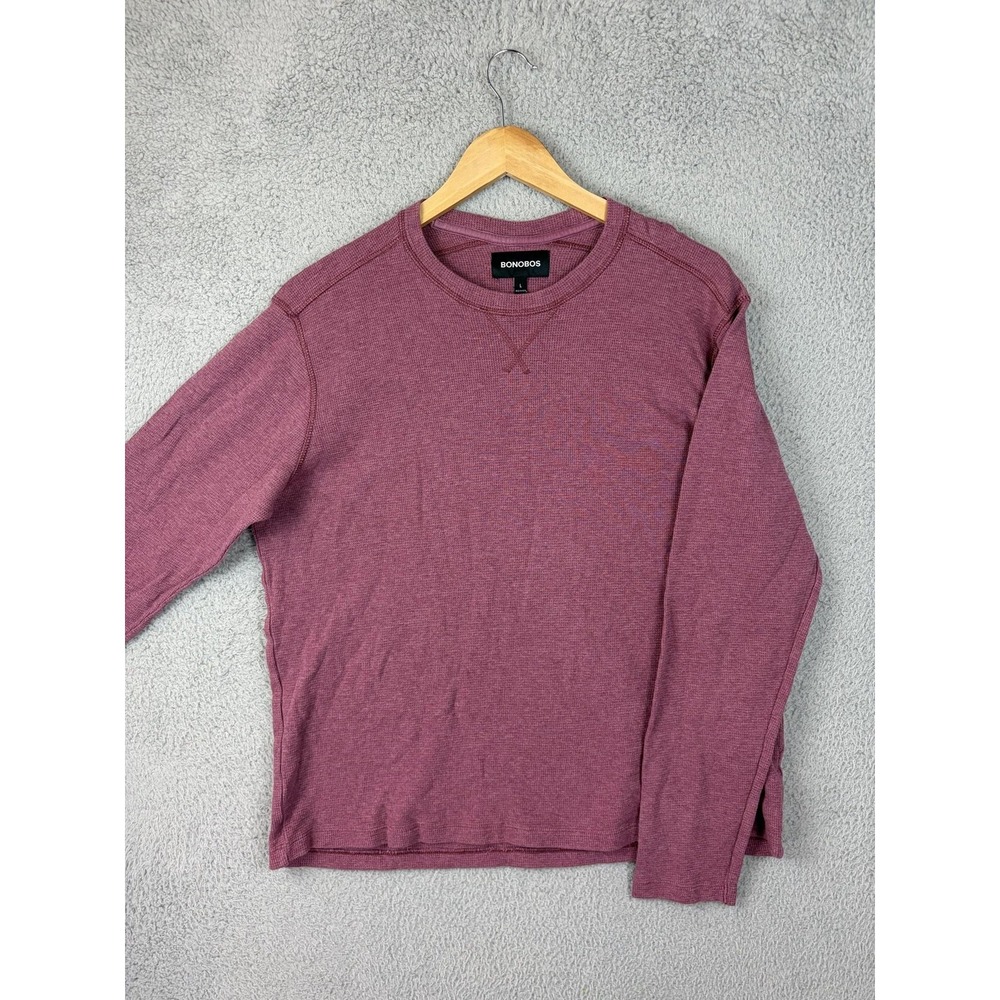 Bonobos Shirt Mens Large Red Waffle Knit Thermal Crewneck Long Sleeve Cotton Men